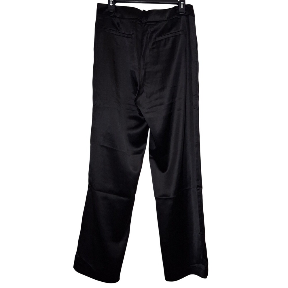 NEW Carbon38 Womens Black Satin Pants M Straight Leg High Rise Trousers Tailored - Picture 8 of 16